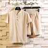 Blazers New Arrival Men Men Cotton and Linen Short Sleeve Tshirt+Shorts 2pc مجموعة قميص صلب+شورتات منزلية للذكور m5xl 7006