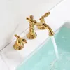 Bathroom Sink Faucets European Style Full Copper Double Handle Split Three-hole Faucet Basin And Cold Water Light Luxury Gold Wash BasinTap