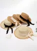 Wide Brim Hats Elegant Women's Flat Top Sun Hat Fashion Big Bow Belt Lace Up Unique Straw 2023 Summer Female Casual Holiday Wear