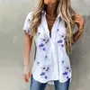 Women's Blouses Summer Women Floral Shirts Tops Front Button Cardigan Short Sleeve Pockets Turn Down Collar Elegant Retro Slim Blusas