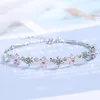 Charm Bracelets Pink Cherry Flower Zircon Cz Luxury Chain Bracelet For Women Girls Korean Dainty Jewelry Gifts S-B2175