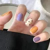 Faux ongles jaune violet Floral faux matériel sûr de longue durée imperméable pour les débutants pratique de décoration des ongles