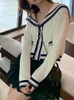 Blusas femininas de tricô cardigã branco outono 2023 cropped suéter casaco vintage jumpers roupas kawaii fofas