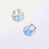 Stud Earrings 2023 Fashion Women Chinese Style Blue And White Porcelain Oil Drip Round Drop Earring Flower