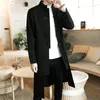 Jackets Trench Coat Men Fake Two Pieces Cardigan Kimono Coat Male Long Chinese Style Black Loose Vintage Cotton Linen