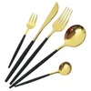 Dinnerware Sets Flatware Mirror Stainless Steel Tableware Silverware Set 5 Pcs Black Gold Cutlery Knife Fruit Cake Fork Tea Spoon