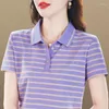 Kadın Polos Üst düzey Çizgili Polo Gömlek Kadın Yaz Yakaları Kısa Kollu Tişört İnce Giysileri Spor Kadın Gündelik Top