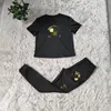 Embroidery Tracksuits Black Outfits Women Casual T-shirt and Sweatpants 2Pcs Set Free Ship