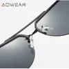 Sunglasses AOWEAR Classic Retro Aviation Polarized Men Aluminum Vintage Rimless Sun Glasses Brand Designer Pilot Goggles Eyewear 230707