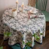 Table Cloth Vintage Blue Rose Floral Cotton Linen Fabric Stitching Tassel Round Tablecloth For Kitchen Dining Tabletop Decoration Tea Party