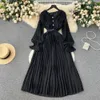 Basic Casual Dresses Summer New Slim Pleated Dress Women's Celebrity Ruffle Long Sleeve Solid Color Clothes Vestidos Femininos Frete 2023