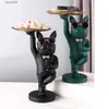 Objetos decorativos Figuritas KungFu Bulldog Butler con bandeja para llaves Almacenaje de joyas Decoración nórdica para el hogar Estatuas de perros Escultura de resina Decoración de escritorio T230710