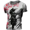 Herren-T-Shirts, japanisches Samurai-T-Shirt, 3D-Druck im japanischen Stil, kurzärmelig, T-Shirts, lässig, Retro-Herren-T-Shirt, übergroße Vintage-Herrenbekleidung, 230710