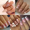 Faux ongles 5 boîtes (120 pièces) long carré presse sur rose Style français ongles artificiel paillettes doigt manucure réutilisable faux