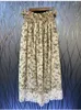 スカート綿ロングスカート 2023 春夏の女性の巾着ウエストヴィンテージ花柄レースパッチワークカジュアルマキシ