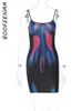 基本カジュアルドレス BOOFEENAA ファッションセクシーなクラブミニドレス 3D ボディプリントキャミバックレスボディコンドレス女性のためのストリート Y2k 衣装 C16-BZ13 230710