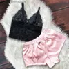 BH-set BH-set Sexiga underkläderset Ljus Dam Satin Spets V-ringad Camisole Bowknot Shorts Sovkläder Plus Size Ja Daddy For Z230710