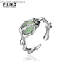 Wedding Rings F INS Genuine S925 Sterling Silver Open Ring Aventrine Jade Gemstone Punk Rock Adjustable Finger Fashion Exquisite Jewelry Gift Z230712