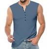 T-shirts pour hommes à manches longues chemise décontractée hommes coton uni pour la mode printemps et été sans manches col rond bouton