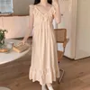 Damen-Nachtwäsche, Gericht-Stil, zu Hause, Morgenmantel, weiblich, elegant, Bademantel, sexy Spitze, Rüschen, Nachtwäsche, langes Nachthemd, Baumwolle, Loungewear