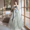 Ethnic Clothing Bow-Knot Elegant Off Shoulder Applique Chiffon Mesh Evening Dress Cheongsam Pearl Prom Fomail Gown Vestidos De Noche