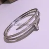 Pulseira nova joia cheia de zircônio luz luxo anel duplo pulseira de unhas com diamantes joias personalizadas moda pulseira de aço selo para mulheres J230710