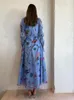 Lässige Kleider Print Strandkleid Frauen O-Neck Long Laternenhülle Hohlloch hohe Taille weibliche Sommer 2023 Buntes A-Line-Robe