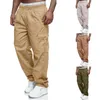 Pantalon homme polyvalent toutes saisons Cargo multi-poches fermeture éclair bouton ourlet couleur unie vêtements pour travaux de construction petite année