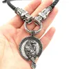 Hanger Kettingen Odin Raven Amulet Viking Wolf Heads Lederen Ketting Punk Talisman Mens