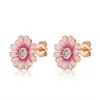 925 Sterling Silver Earring Women Earring Diy Flower Pink Daisy Clear Crystal Earrings for women pandora Jewelry L230620