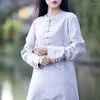 Blouses pour femmes Aransue printemps et été femmes Outweawr chemise bambou Long manteau lin Vintage Blouse Design Blusa # BX365
