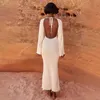 Anzüge Sexy Kleid Solide Strick Open Back Ausgestelltes Langarm Maxi Kleid Elegante Sexy Kleidung für Frauen 2021 Herbst Resort tragen