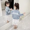 Jackets 2023 Korean Spring Autumn Children Girl Short Cardigan Jacket Top Elementary Overcoat Loungewear Sweatshirt Clothes