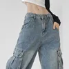 Винтажные грузовые брюки мешковатые джинсы Женщины модные 90 -х карманы с высокой талией с высокой талией с высокой талией.