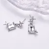 Stud Earrings Fashion Silver Color Cross Star Crystal Korean Four Pointed Stars Personality Wedding Party Jewelry Gift