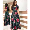 Pants Women Short Sleeve Hollow Out Oneck Long Dress Summer Elegant Floral Printed High midja Elastisk elegant Boho Robe Maxi Vestidos