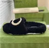 Slippers 2022 high quality winter Men Cartoon fashion Lazy black white letter women designer shoes sexy platform Lady 100% keep warm wool flops Large size T230710