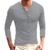 T-shirt da uomo manica lunga tinta unita con bottoni scollo a V camicia 95 cotone 5 spandex uomo confezione tinta unita cool per