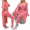 Women's Tracksuits Women tracksuits 3 Piece Outfits Set Winter Sexy Fuzzy Fleece Long Cardigan Scoop Neck Crop Tank Top High Waist Pants Loungewear Set Y0625 Z230710