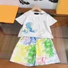 T-shirts Conjunto Infantil Fato Meninos Meninas Conjuntos Infantil Manga Curta T-shirt Infantil Desenhado Roupa Desportiva Com Letra Tigre Flor Floresta Algodão Branco