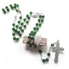 Pendentif Colliers QIGO Catholique Long Cristal Collier Croix Verte Chapelet Pour Hommes Femmes Bijoux Religieux