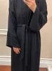 Vêtements ethniques 2 pièces Abaya ensemble sans manches longue robe Kimono islamique musulman femme Dubaï modeste correspondant tenue décontractée (sans écharpe)