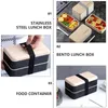 Diny Sets Metal Lunch Box Kids Double Layer Container Aldult 18.5x10.5x10cm Bento Studenten Zwart houten kind