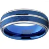 Wedding Rings 8MM Men's Fashion Groove Stainless Steel Ring Blue Meteorite Inlaid Engagement Band Jewelry Gift For Him Size 6-13