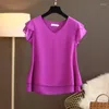 Frauen Blusen 2023 Mode Marke Sommer Kurzarm V-ausschnitt Chiffon Hemd Tops Große Größe Lose frauen Casual Shirts blusas Seda