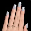 False Nails Light Gray Solid Color Medium Square Pure Gel Glossy Polish Art Acrylic Fake Faux Ongles