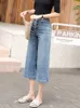 ساق واسعة مستقيمة النساء جينز الكوري فراغ الشارع الشارع طول العجل الطول عالية الخصر جينز البضائع سراويل النساء جينز جينز