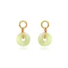 Stud Earrings FYJS Unique Light Yellow Gold Color Wire Wrap Round Hollow Green Agates Fashion Jewelry