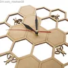 Relojes de pared Reloj de madera recién cortado abejas en peine de miel reloj de pared hexagonal natural reloj geométrico cocina arte decoración Z230710