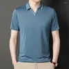 T-shirts pour hommes CASUMANL 2023 été hommes couleur unie rayé col rabattu mince chemise classiques affaires vêtements décontractés